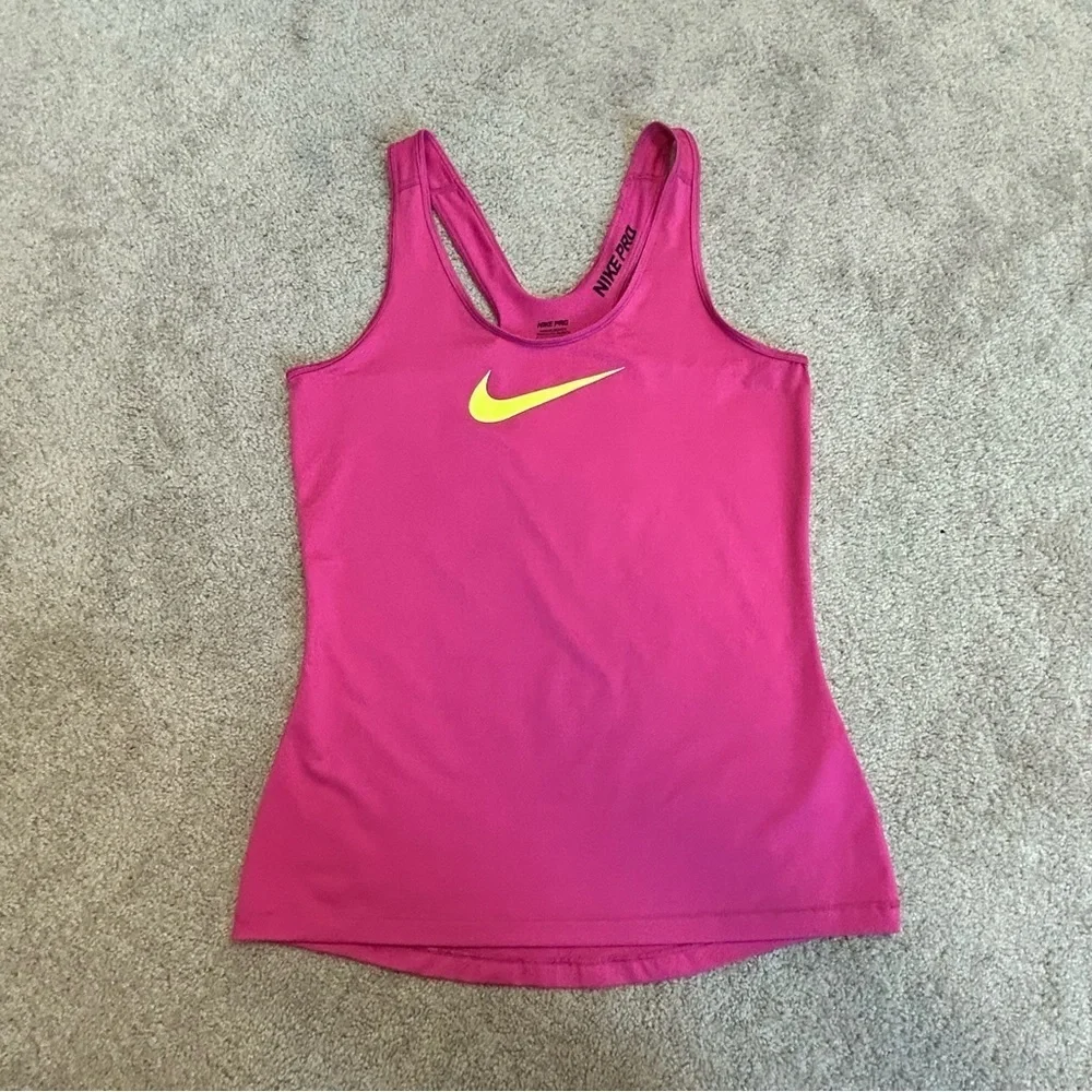 Nike pro hot pink yellow swoosh logo Racerback tank top Sz M